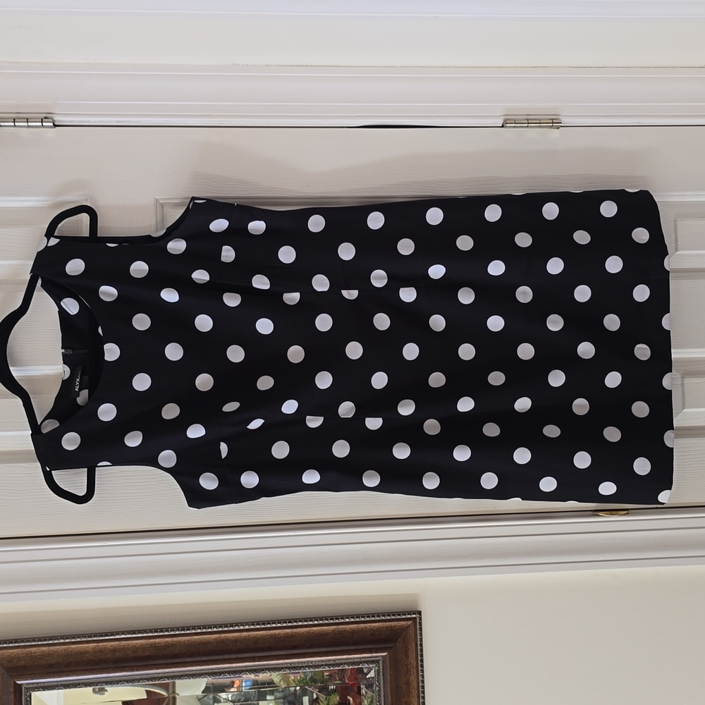 ALYX DRESS WOMEN'S PLUS SIZE BLACK & WHITE POLKA-DOT SLEEVELESS DRESS SIZE 16